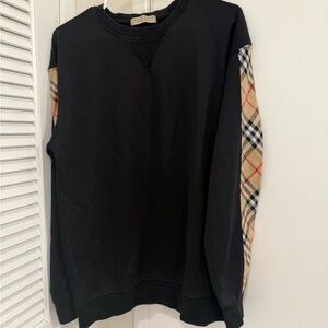 Burberry Black Crewneck with Tan Plaid Sleeves